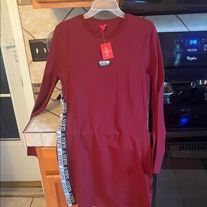 Guess Deep Red Long Sleeve Dress